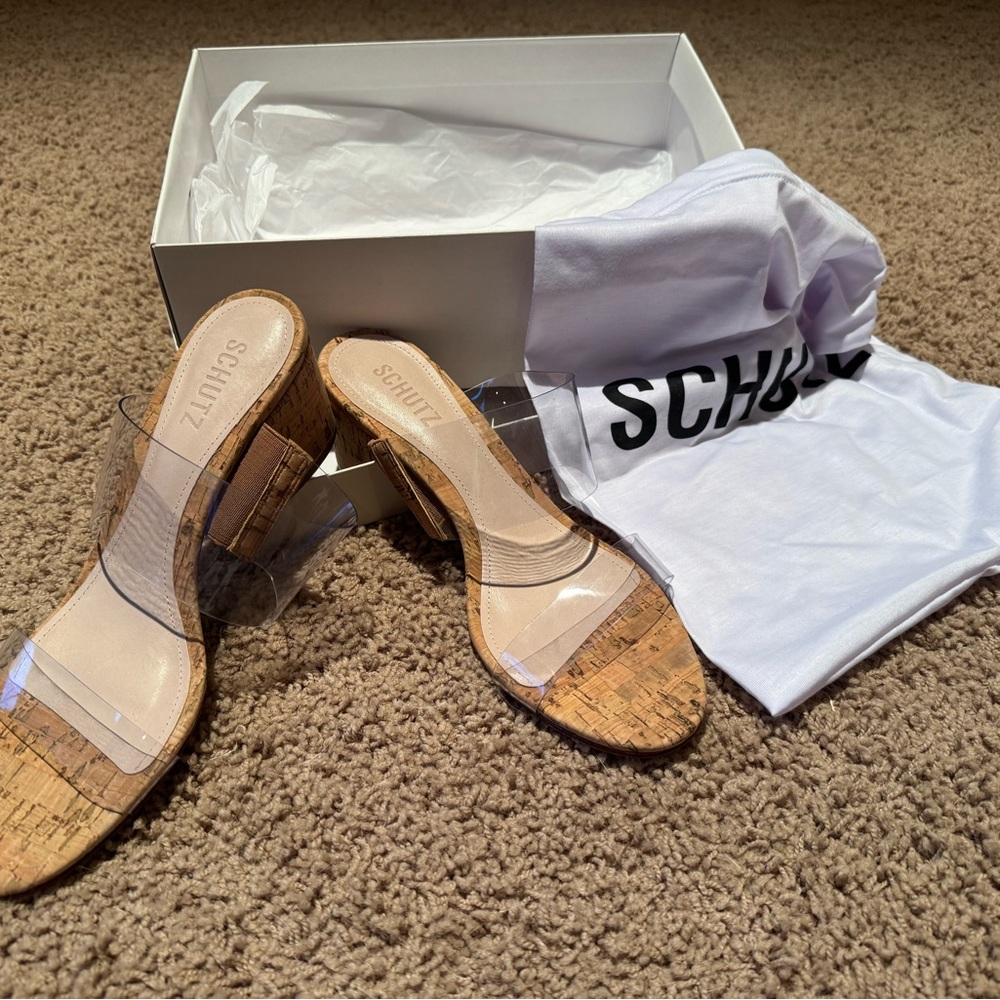 SCHUTZ Tan Cork Heels + Bag